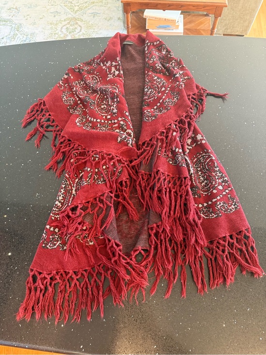 Accessories - Fringed Paisley Knit Coco + Carmen Wrap Shawl - Wine Red